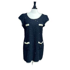 Joseph Ribkoff Black Knit Cap Sleeve Dress Size 14